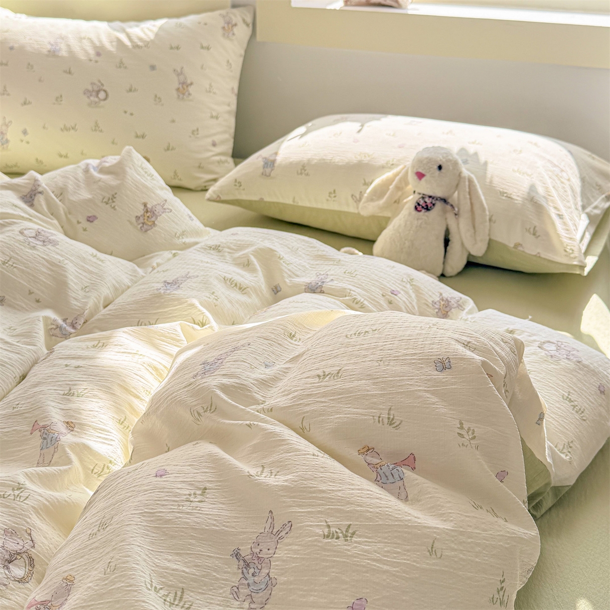 91家纺网 家纺一手货源 找家纺 名兮家居 2026新款A类皱皱纱四件套 音乐家