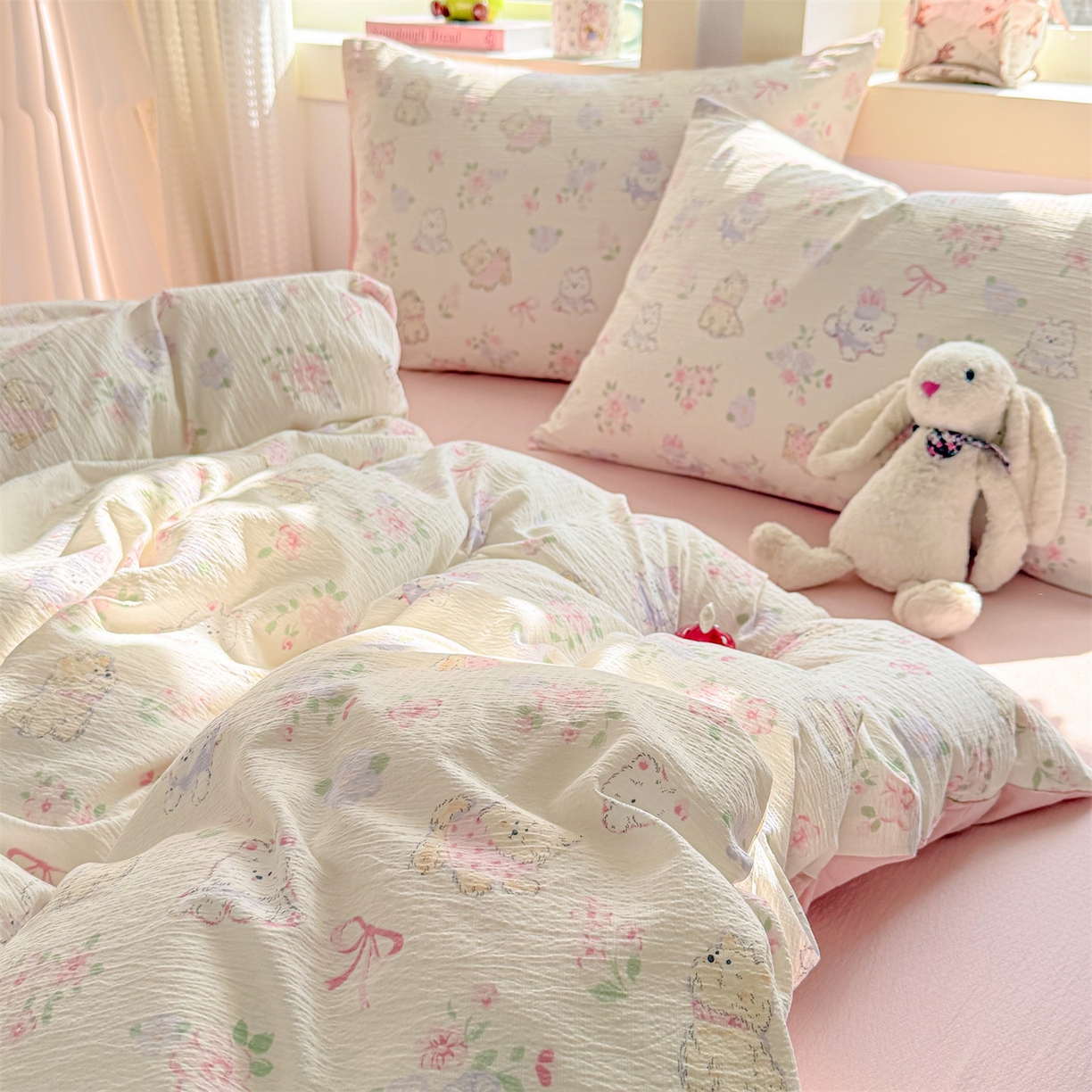 91家纺网 家纺一手货源 找家纺 名兮家居 2026新款A类皱皱纱四件套 美娜