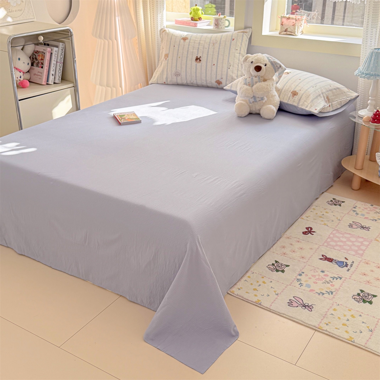 91家纺网 家纺一手货源 找家纺 名兮家居 2026新款A类皱皱纱四件套 蓝条日记