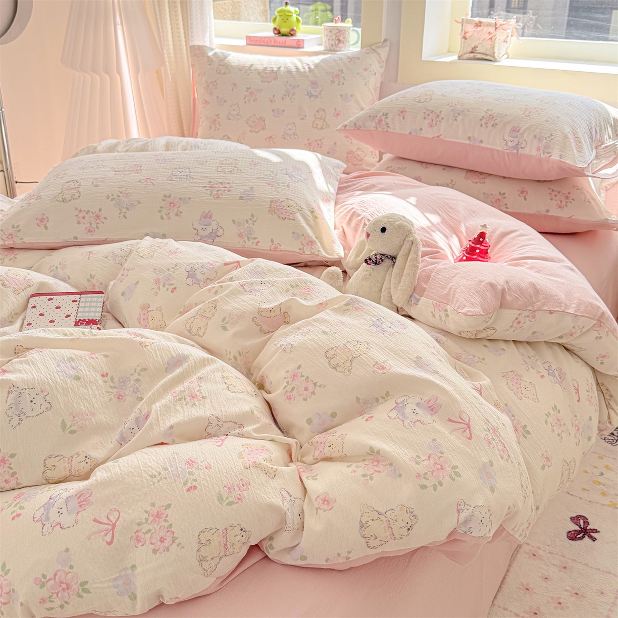 91家纺网 家纺一手货源 找家纺 名兮家居 2026新款A类皱皱纱四件套 美娜