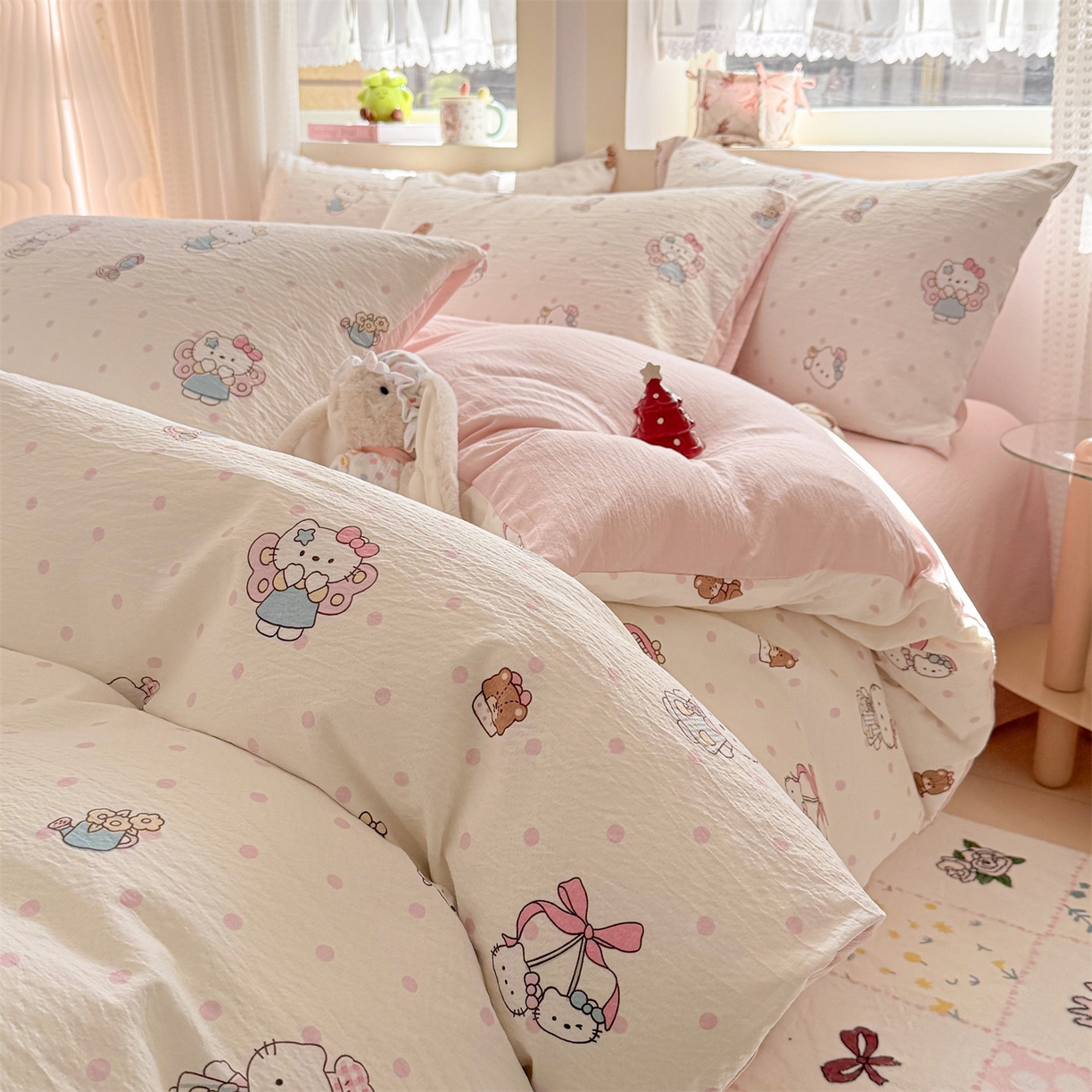 91家纺网 家纺一手货源 找家纺 名兮家居 2026新款A类皱皱纱四件套 天使猫咪