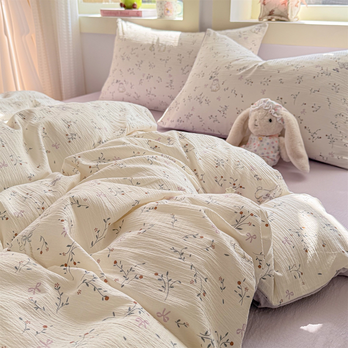 91家纺网 家纺一手货源 找家纺 名兮家居 2026新款A类皱皱纱四件套 蜜芽兔