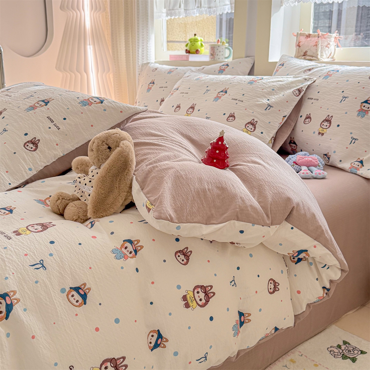 91家纺网 家纺一手货源 找家纺 名兮家居 2026新款A类皱皱纱四件套 泡泡兔