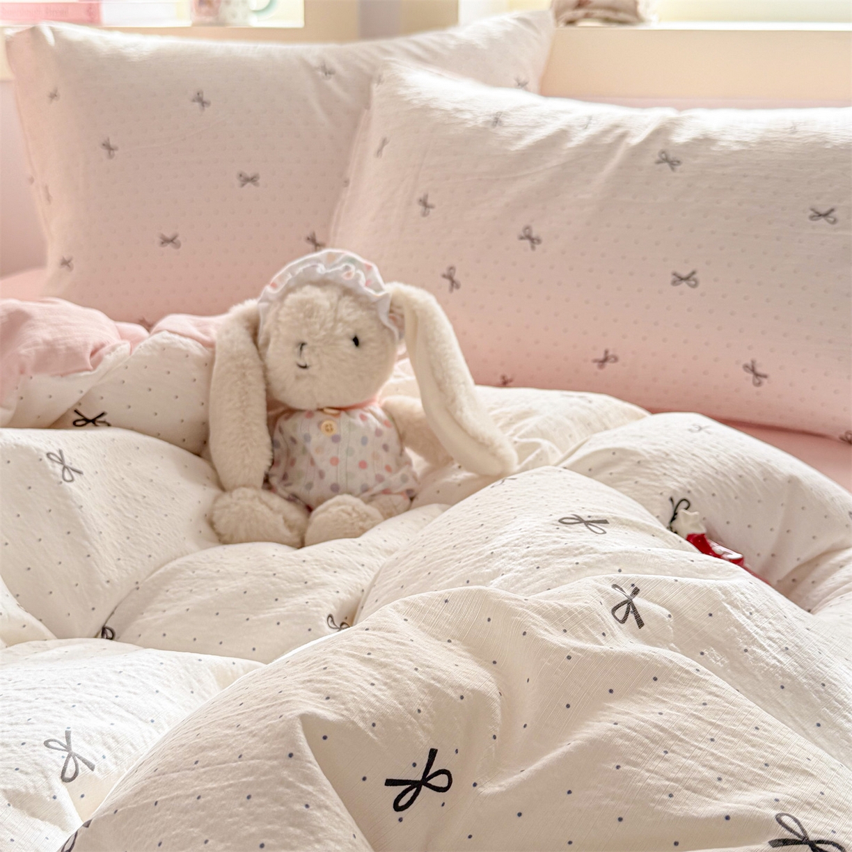 91家纺网 家纺一手货源 找家纺 名兮家居 2026新款A类皱皱纱四件套 时光结