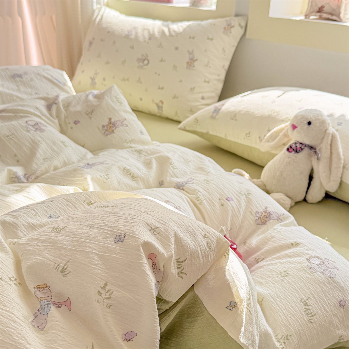 91家纺网 家纺一手货源 找家纺 名兮家居 2026新款A类皱皱纱四件套 音乐家