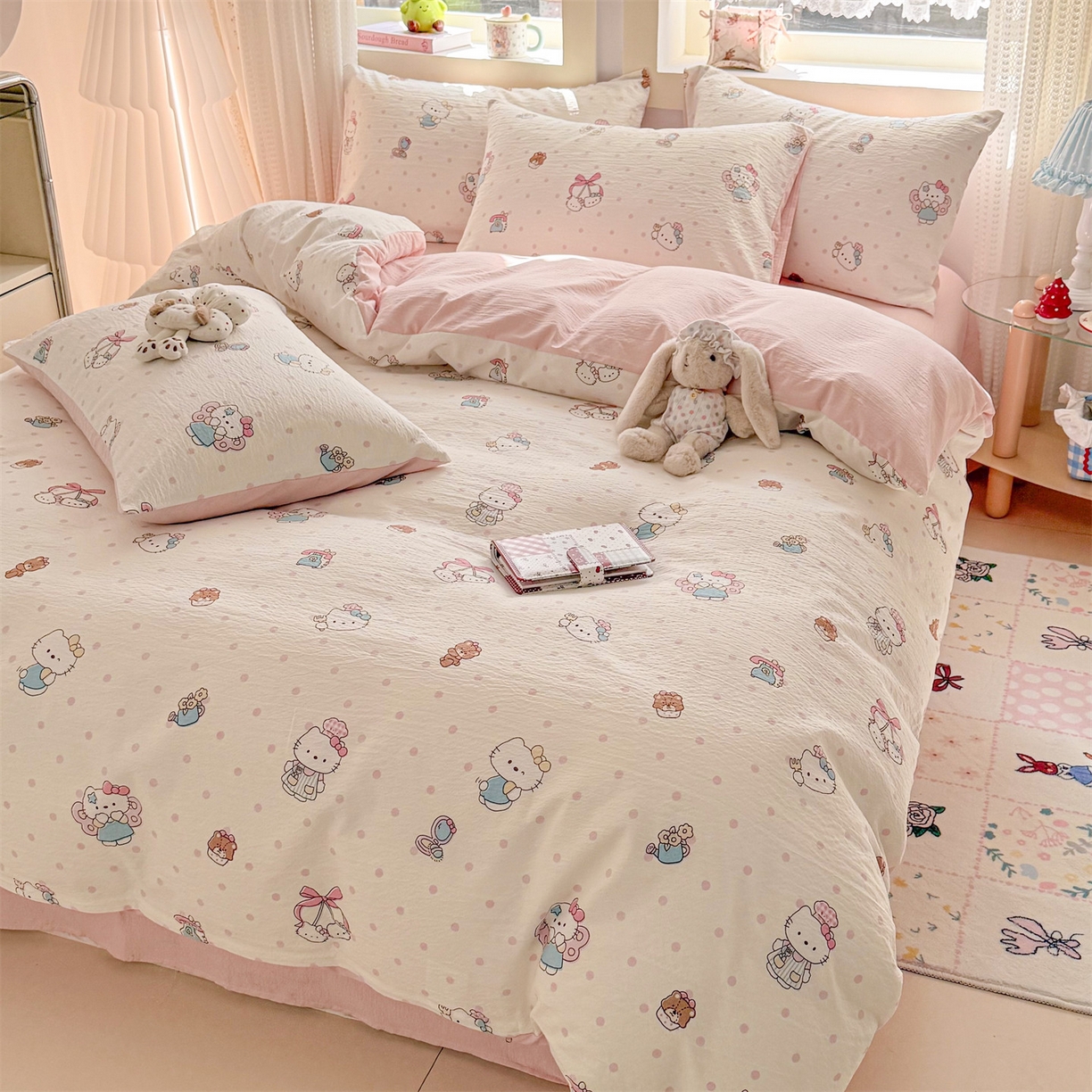 91家纺网 家纺一手货源 找家纺 名兮家居 2026新款A类皱皱纱四件套 天使猫咪