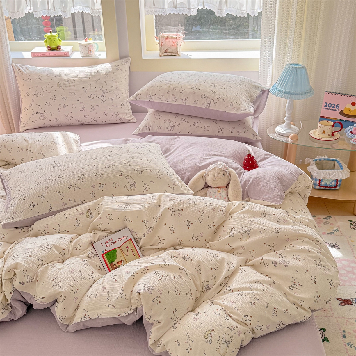 91家纺网 家纺一手货源 找家纺 名兮家居 2026新款A类皱皱纱四件套 蜜芽兔