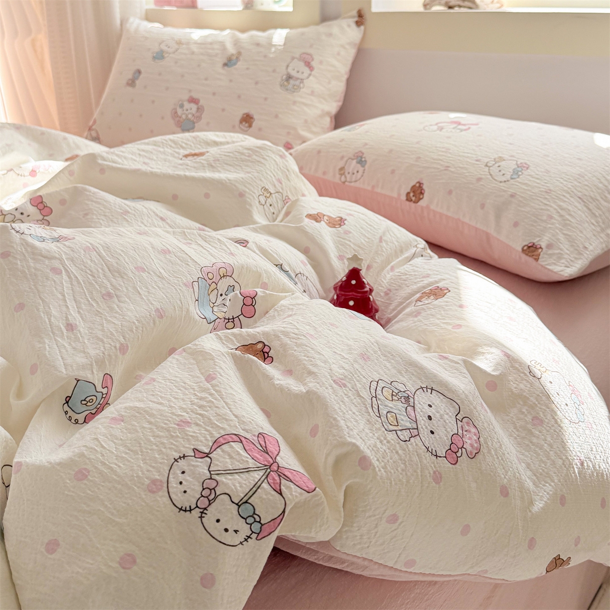 91家纺网 家纺一手货源 找家纺 名兮家居 2026新款A类皱皱纱四件套 天使猫咪