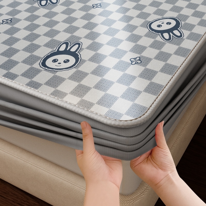 91家纺网 家纺一手货源 找家纺 好福居 2026新款A类冰感抑菌印花冰丝席凉席-床笠款-床席款 拉布布蓝-床笠款