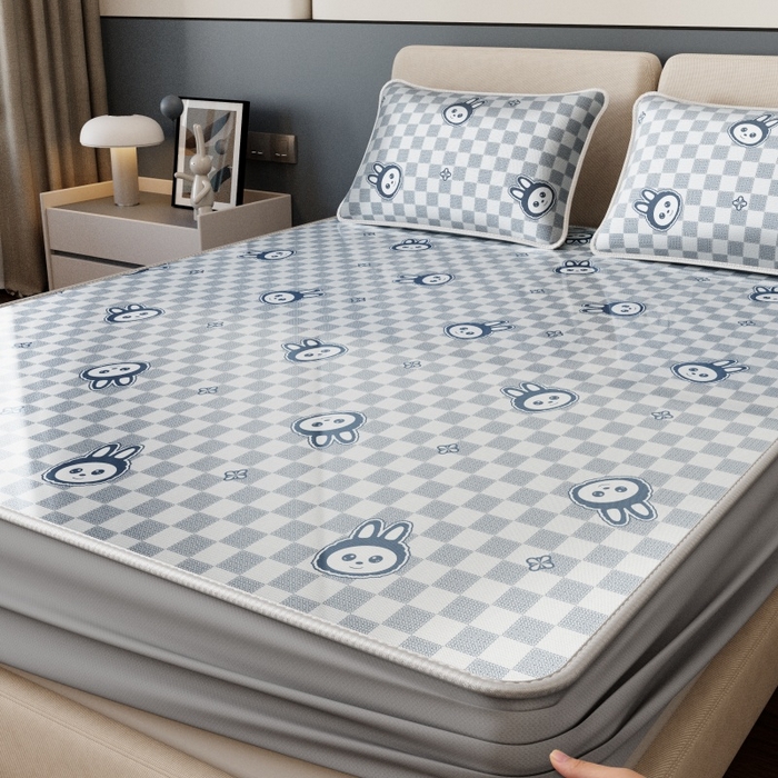 91家纺网 家纺一手货源 找家纺 好福居 2026新款A类冰感抑菌印花冰丝席凉席-床笠款-床席款 拉布布蓝-床笠款