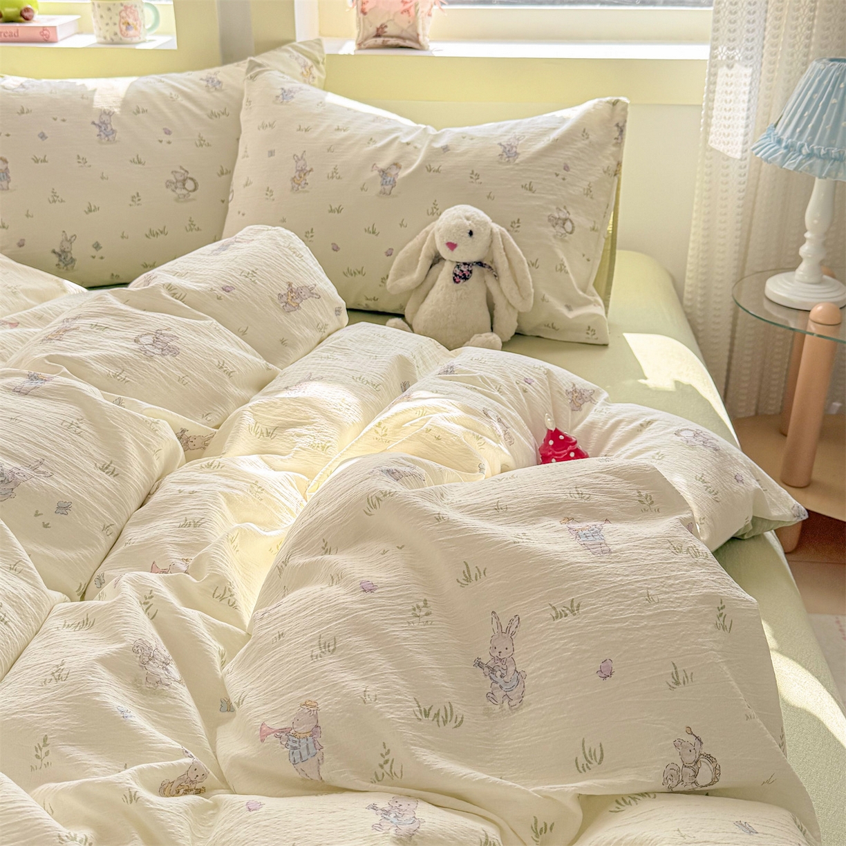 91家纺网 家纺一手货源 找家纺 名兮家居 2026新款A类皱皱纱四件套 音乐家