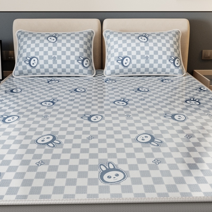 91家纺网 家纺一手货源 找家纺 好福居 2026新款A类冰感抑菌印花冰丝席凉席-床笠款-床席款 拉布布蓝-床笠款