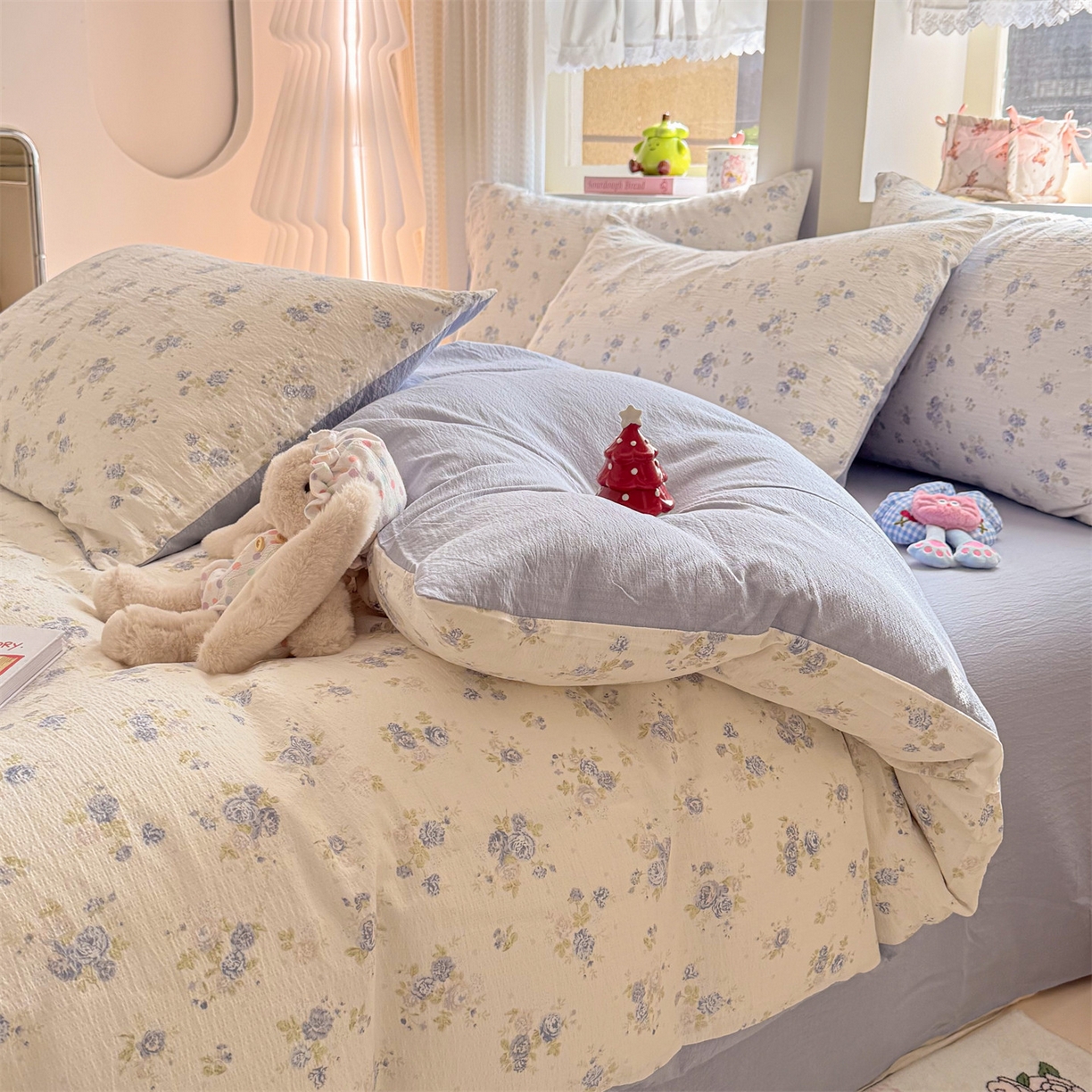 91家纺网 家纺一手货源 找家纺 名兮家居 2026新款A类皱皱纱四件套 兰香入梦