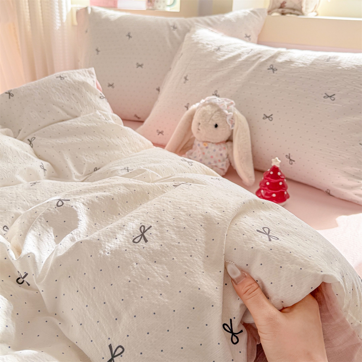 91家纺网 家纺一手货源 找家纺 名兮家居 2026新款A类皱皱纱四件套 时光结