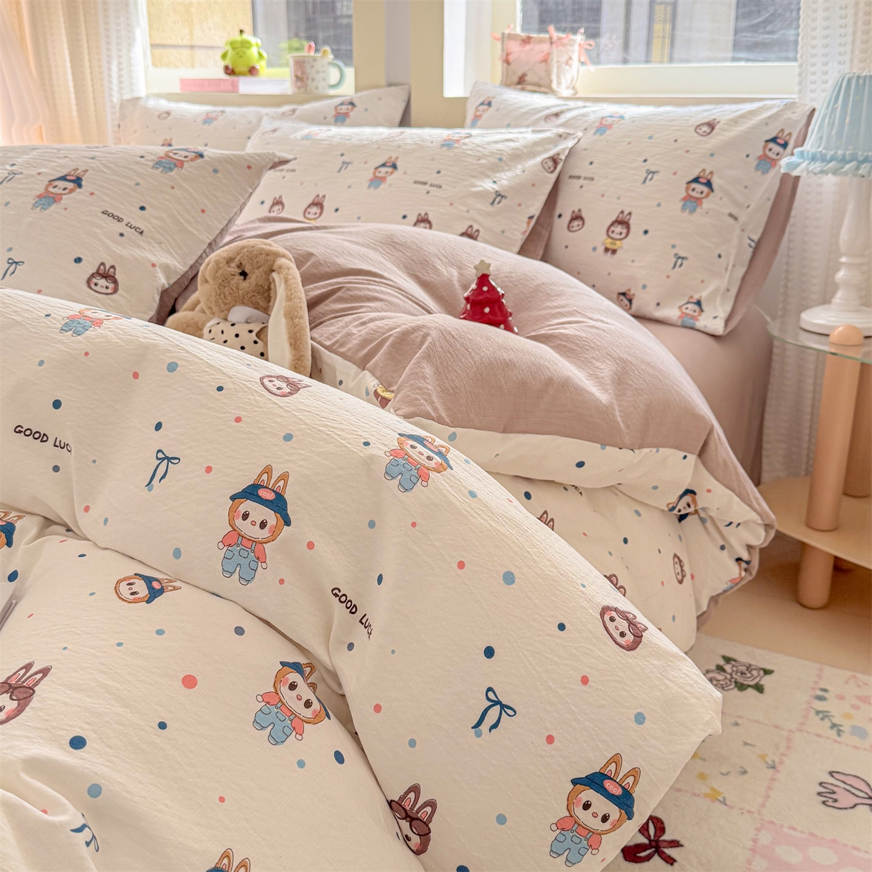 91家纺网 家纺一手货源 找家纺 名兮家居 2026新款A类皱皱纱四件套 泡泡兔