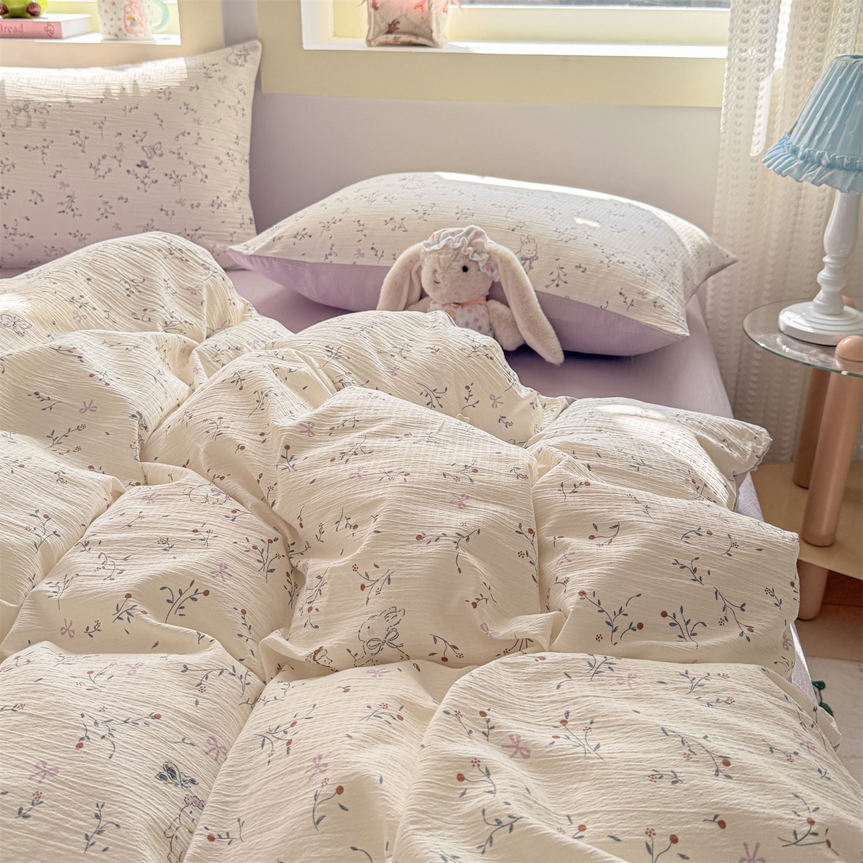 91家纺网 家纺一手货源 找家纺 名兮家居 2026新款A类皱皱纱四件套 蜜芽兔