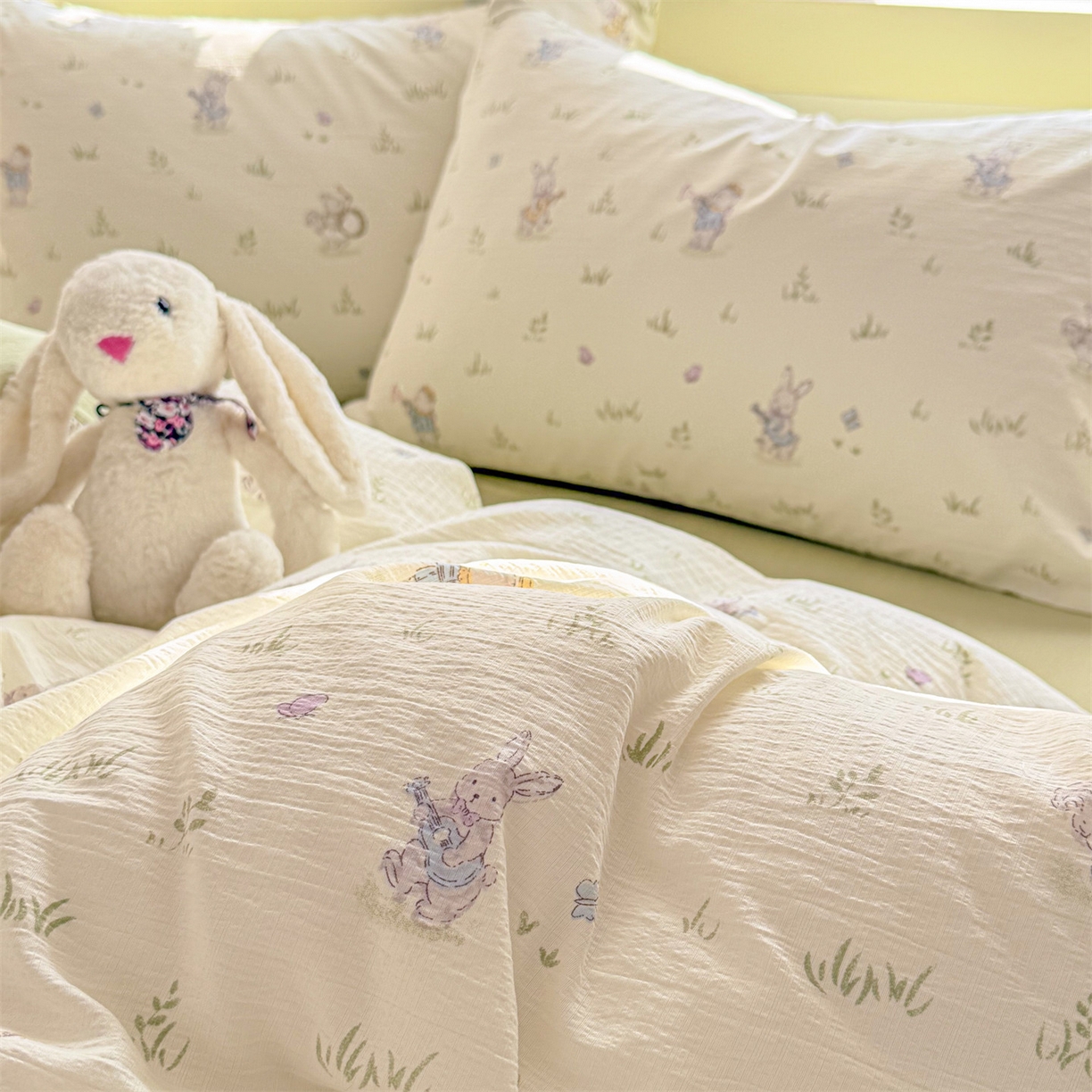 91家纺网 家纺一手货源 找家纺 名兮家居 2026新款A类皱皱纱四件套 音乐家