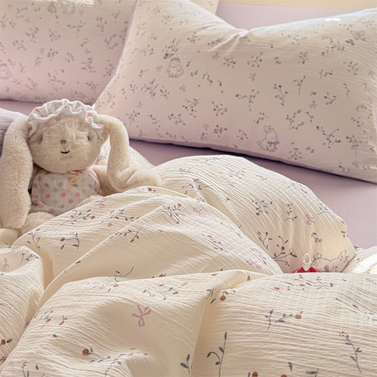 91家纺网 家纺一手货源 找家纺 名兮家居 2026新款A类皱皱纱四件套 蜜芽兔