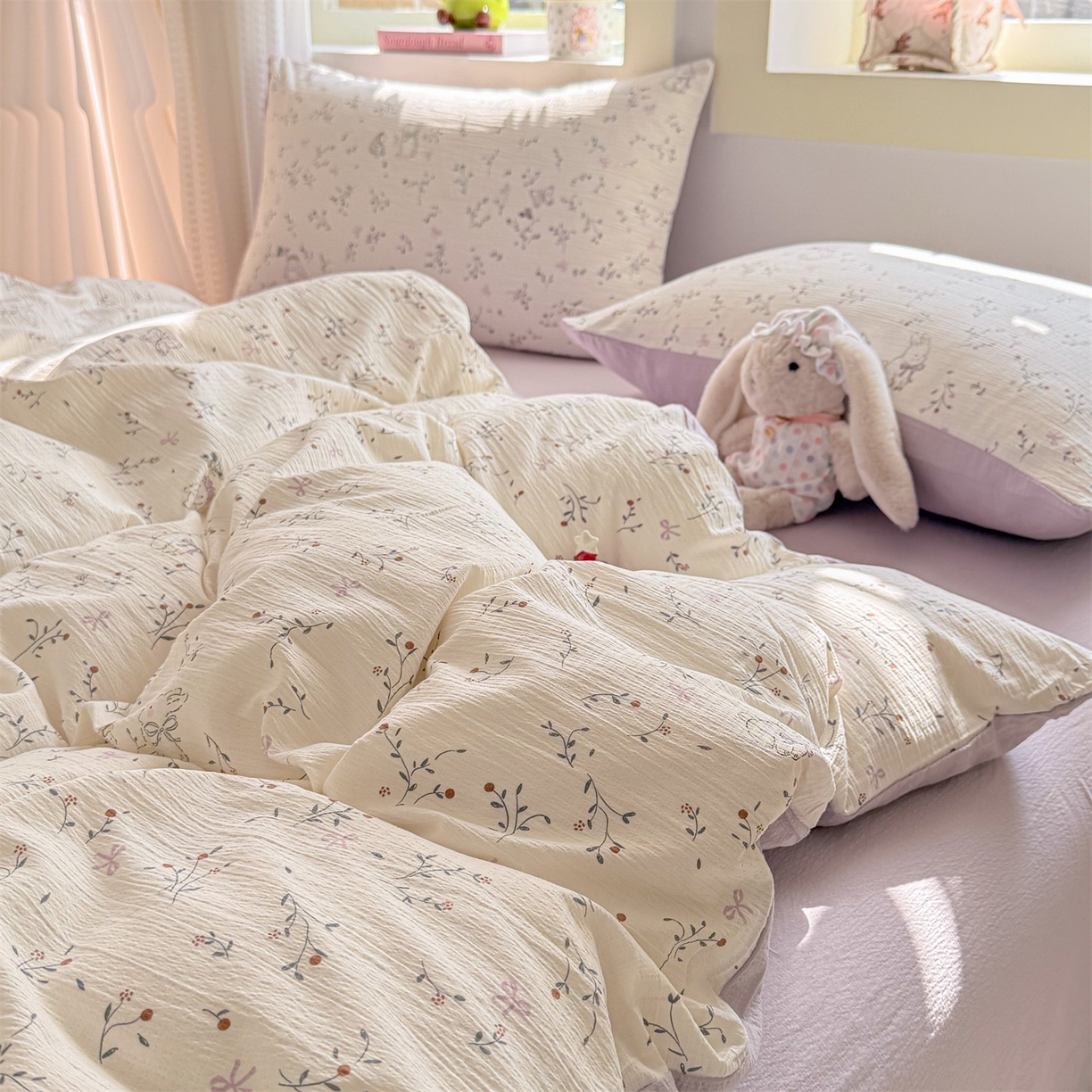 91家纺网 家纺一手货源 找家纺 名兮家居 2026新款A类皱皱纱四件套 蜜芽兔