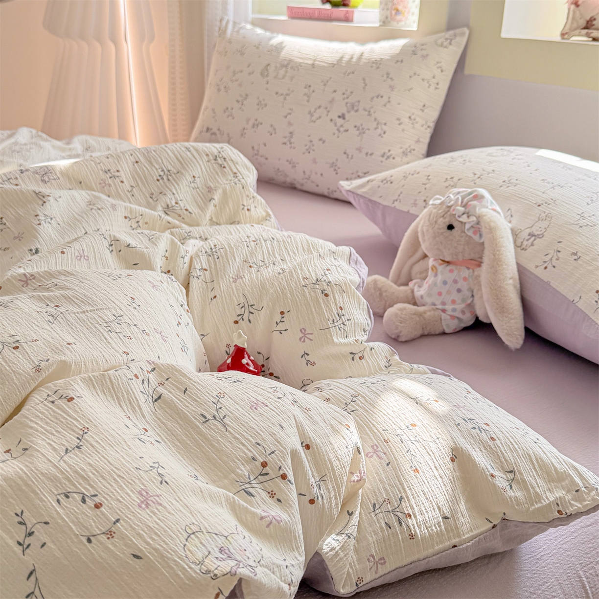 91家纺网 家纺一手货源 找家纺 名兮家居 2026新款A类皱皱纱四件套 蜜芽兔