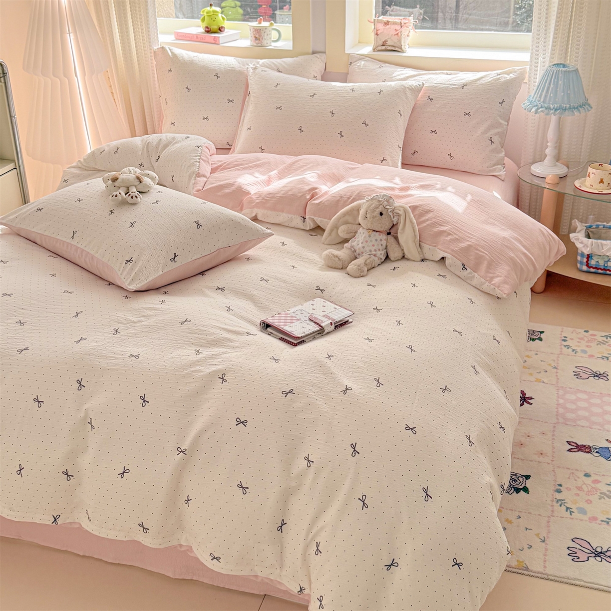 91家纺网 家纺一手货源 找家纺 名兮家居 2026新款A类皱皱纱四件套 时光结