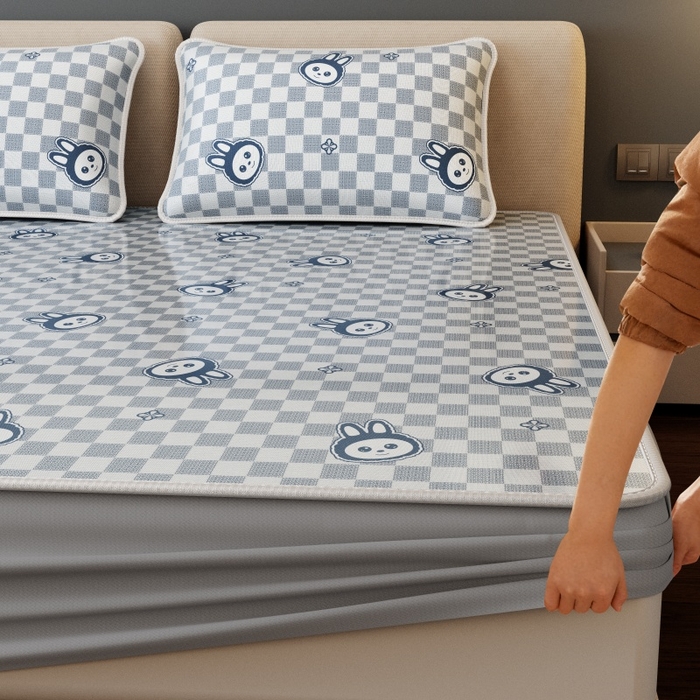 91家纺网 家纺一手货源 找家纺 好福居 2026新款A类冰感抑菌印花冰丝席凉席-床笠款-床席款 拉布布蓝-床笠款