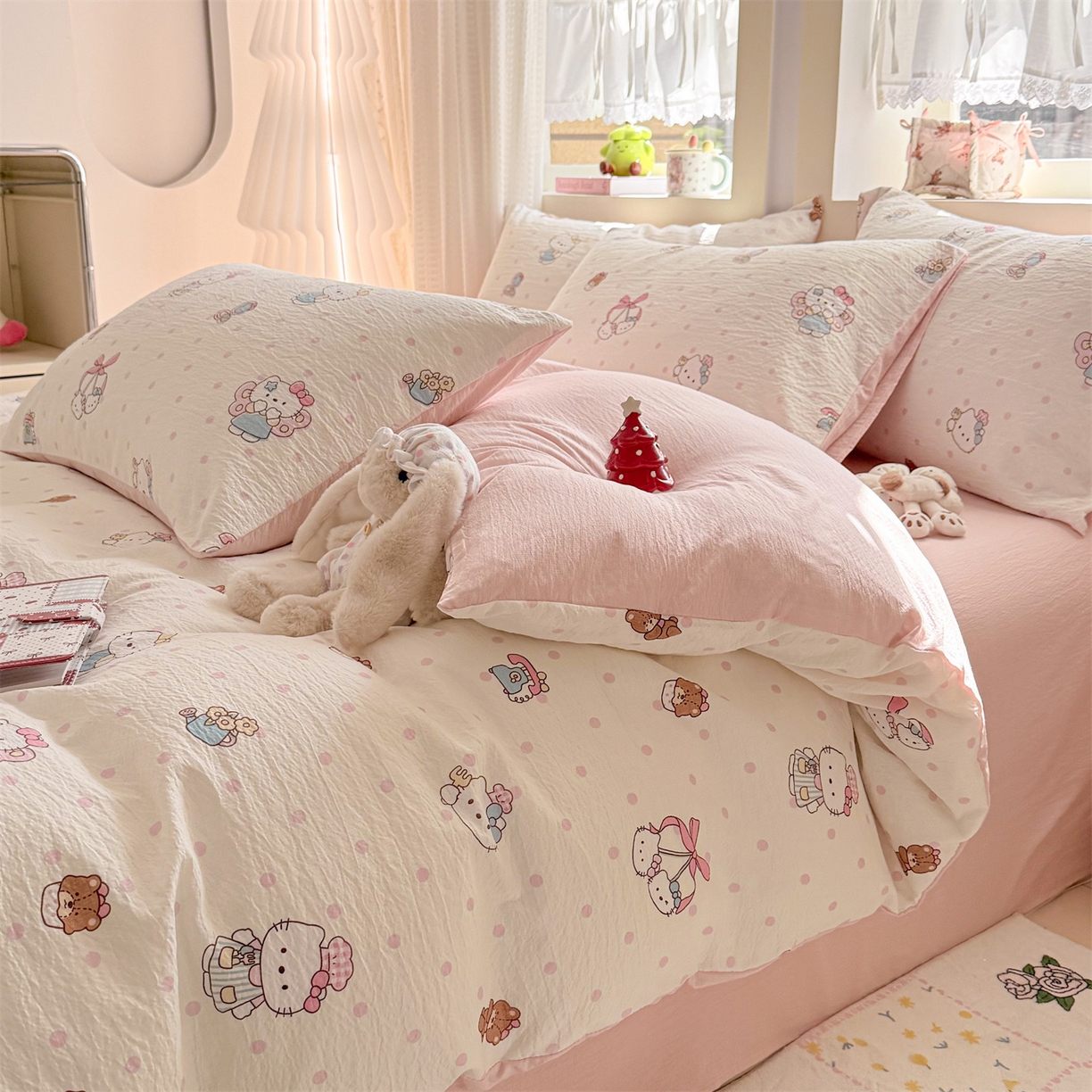 91家纺网 家纺一手货源 找家纺 名兮家居 2026新款A类皱皱纱四件套 天使猫咪