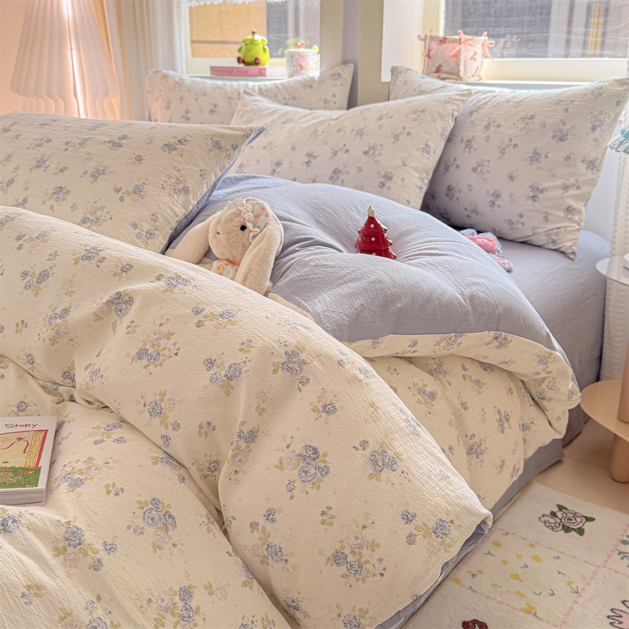 91家纺网 家纺一手货源 找家纺 名兮家居 2026新款A类皱皱纱四件套 兰香入梦