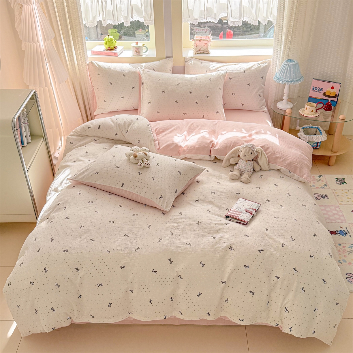 91家纺网 家纺一手货源 找家纺 名兮家居 2026新款A类皱皱纱四件套 时光结