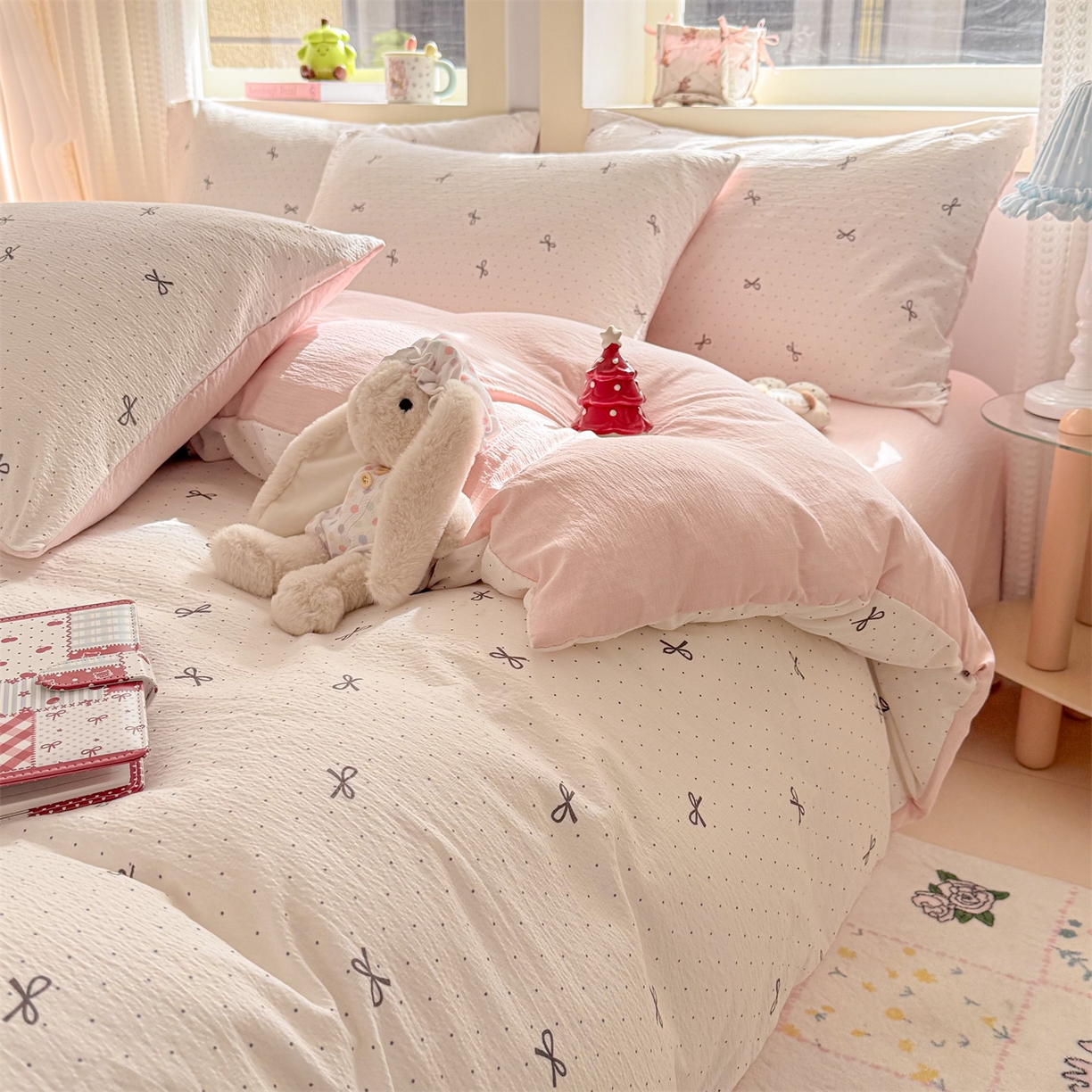 91家纺网 家纺一手货源 找家纺 名兮家居 2026新款A类皱皱纱四件套 时光结