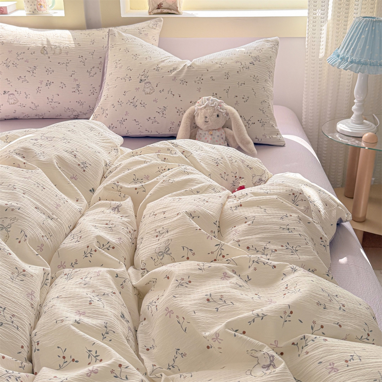 91家纺网 家纺一手货源 找家纺 名兮家居 2026新款A类皱皱纱四件套 蜜芽兔