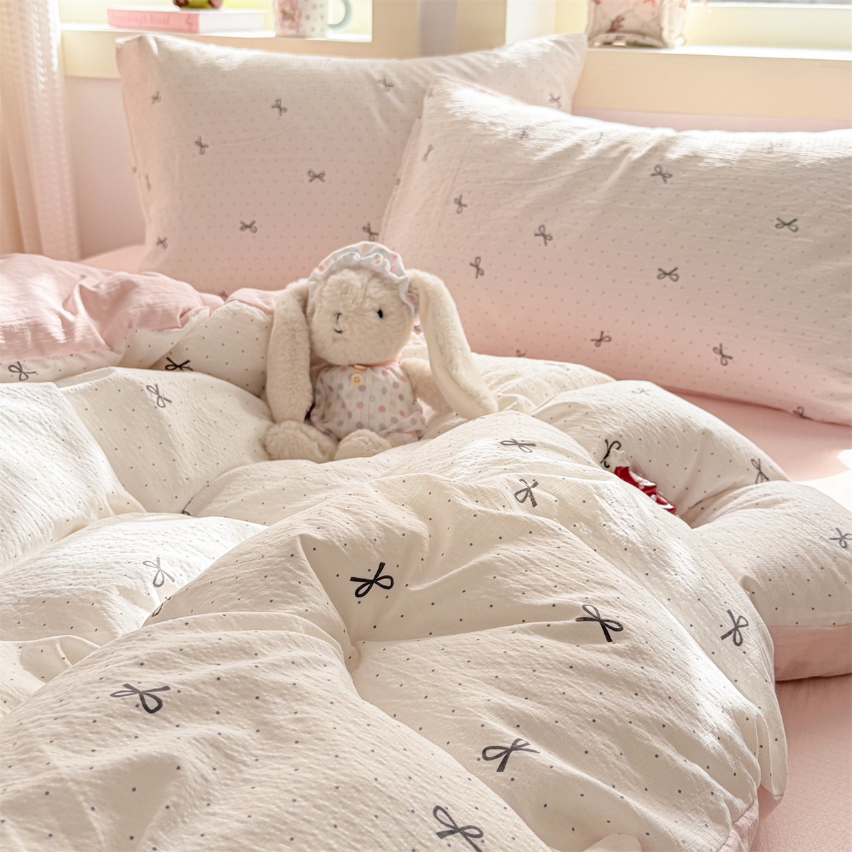 91家纺网 家纺一手货源 找家纺 名兮家居 2026新款A类皱皱纱四件套 时光结