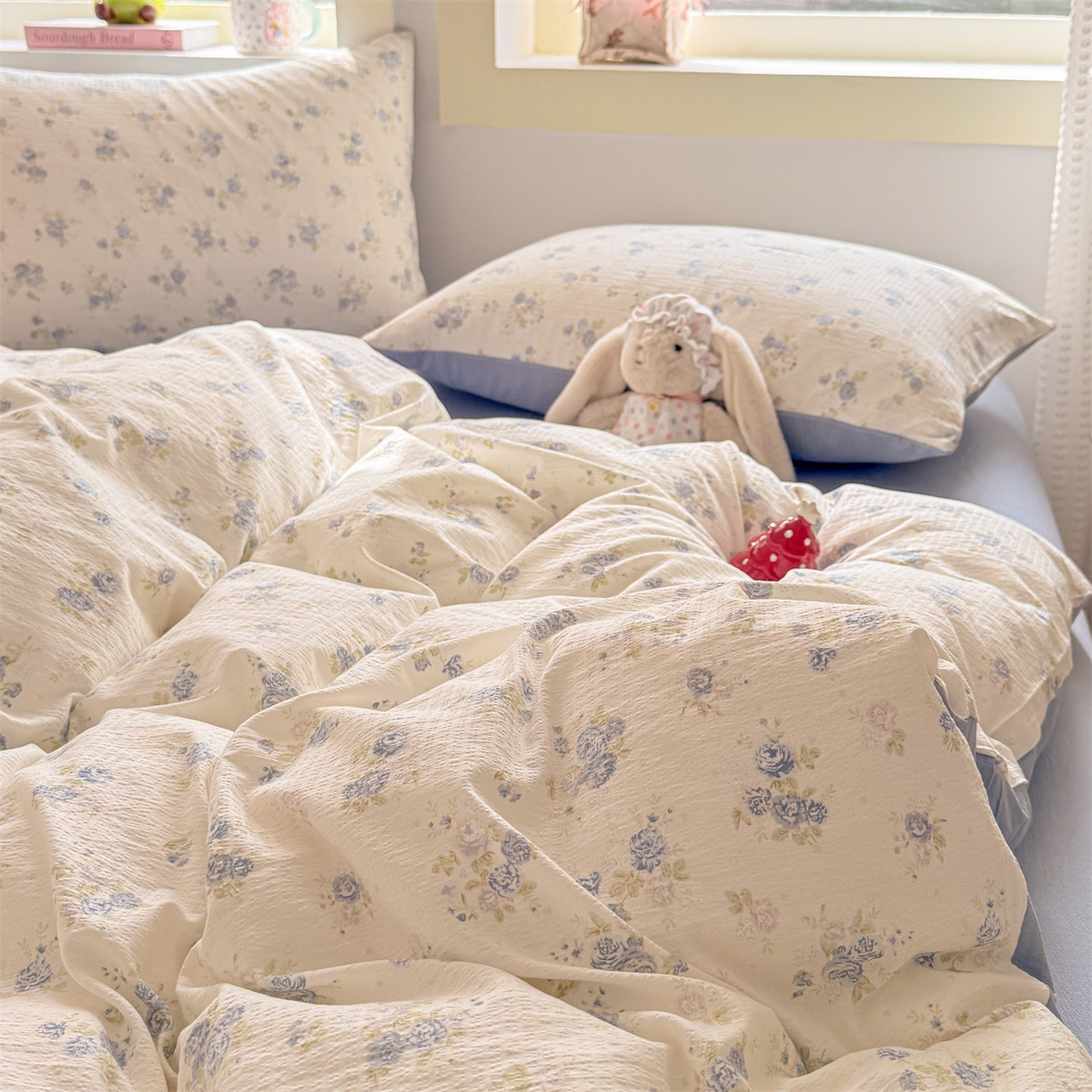 91家纺网 家纺一手货源 找家纺 名兮家居 2026新款A类皱皱纱四件套 兰香入梦