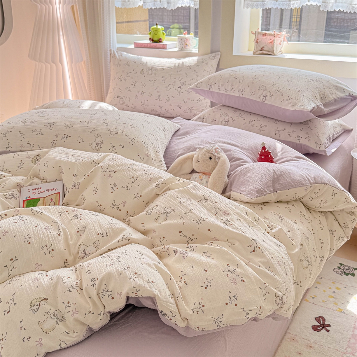 91家纺网 家纺一手货源 找家纺 名兮家居 2026新款A类皱皱纱四件套 蜜芽兔