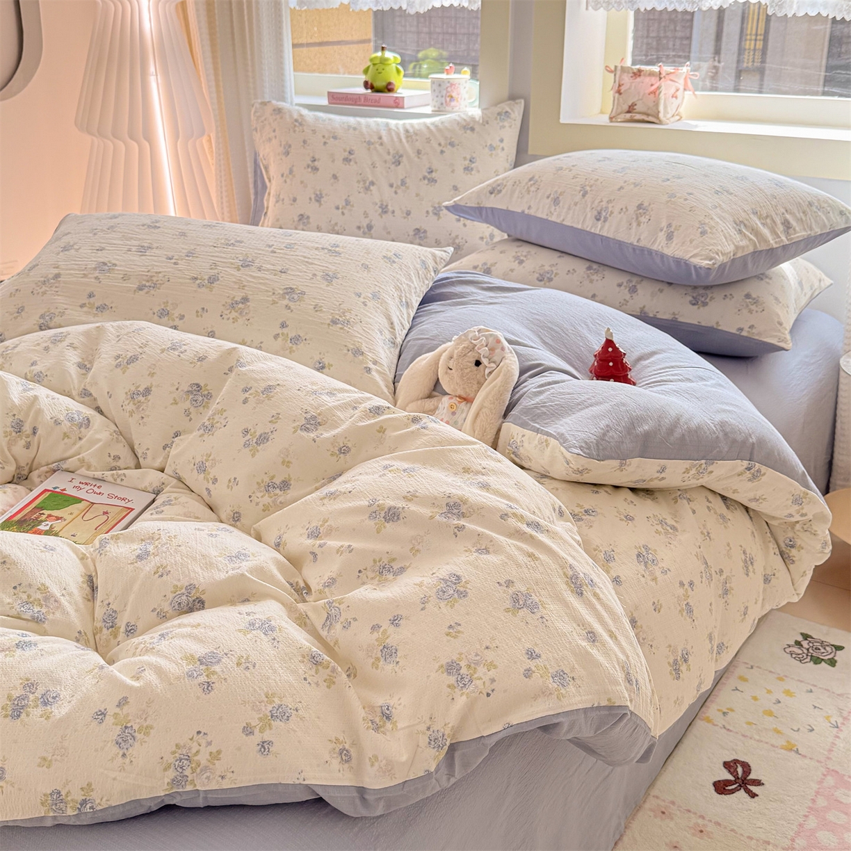 91家纺网 家纺一手货源 找家纺 名兮家居 2026新款A类皱皱纱四件套 兰香入梦