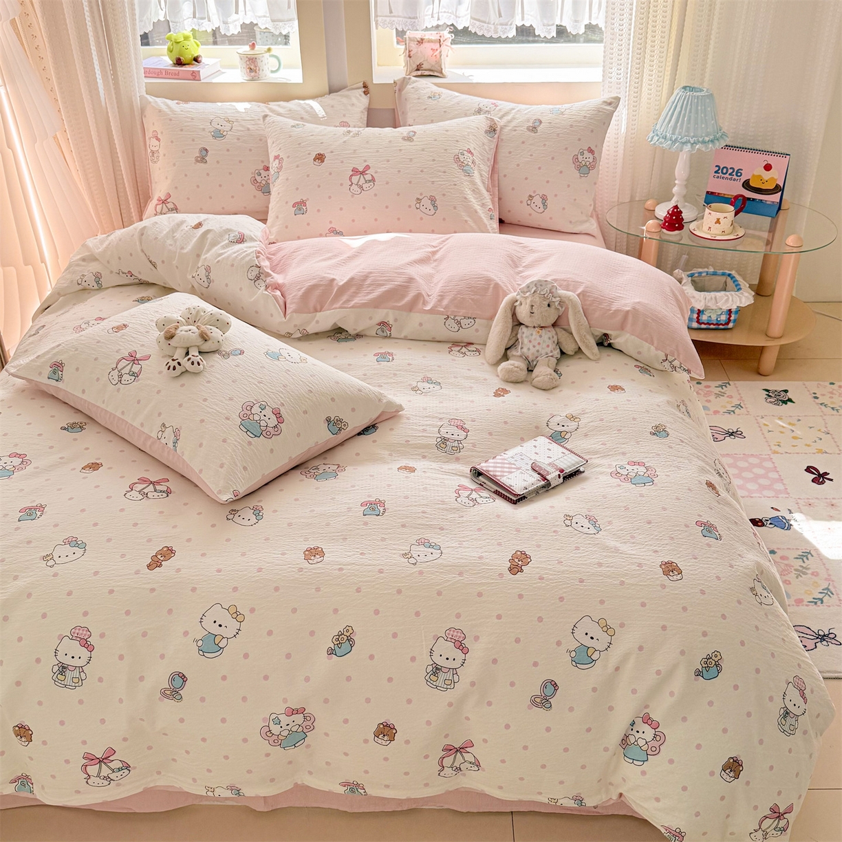 91家纺网 家纺一手货源 找家纺 名兮家居 2026新款A类皱皱纱四件套 天使猫咪