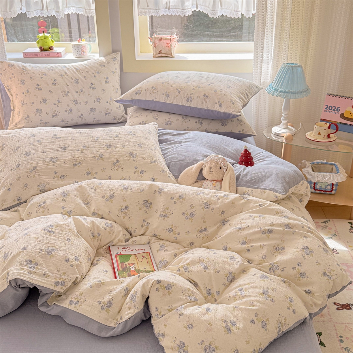 91家纺网 家纺一手货源 找家纺 名兮家居 2026新款A类皱皱纱四件套 兰香入梦