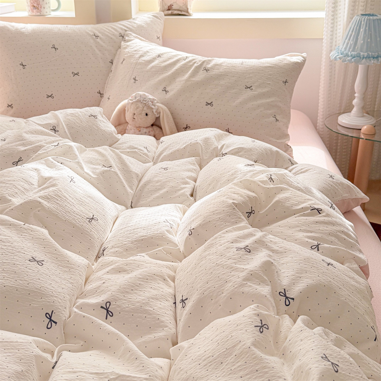 91家纺网 家纺一手货源 找家纺 名兮家居 2026新款A类皱皱纱四件套 时光结