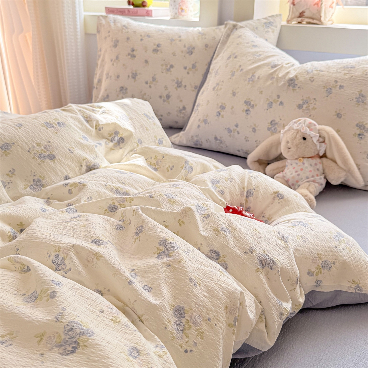 91家纺网 家纺一手货源 找家纺 名兮家居 2026新款A类皱皱纱四件套 兰香入梦