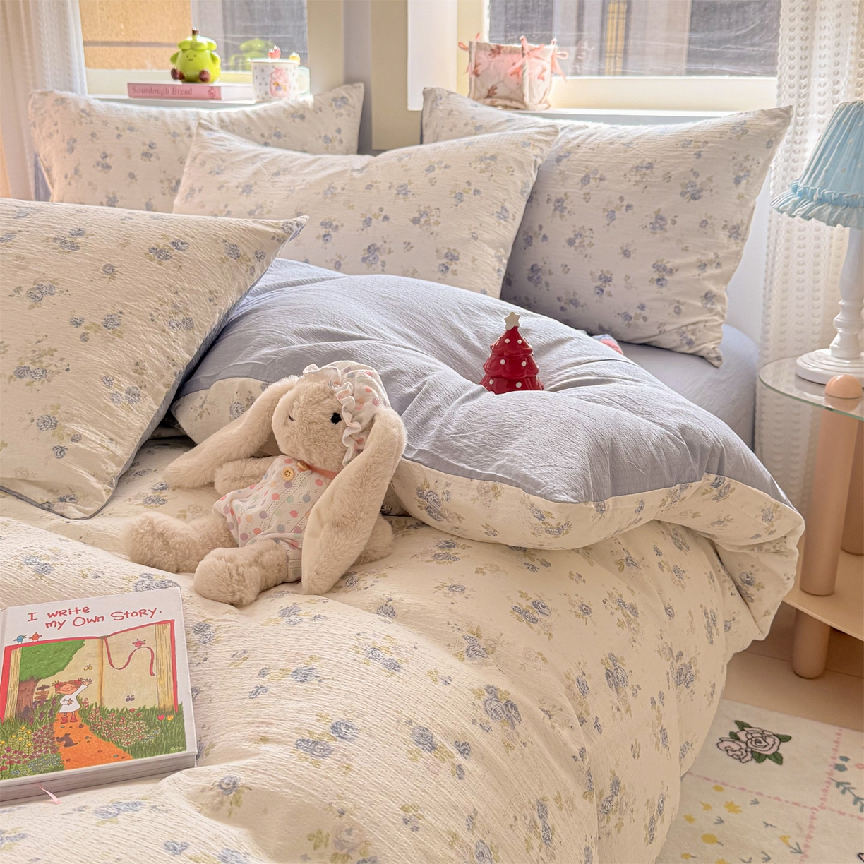 91家纺网 家纺一手货源 找家纺 名兮家居 2026新款A类皱皱纱四件套 兰香入梦