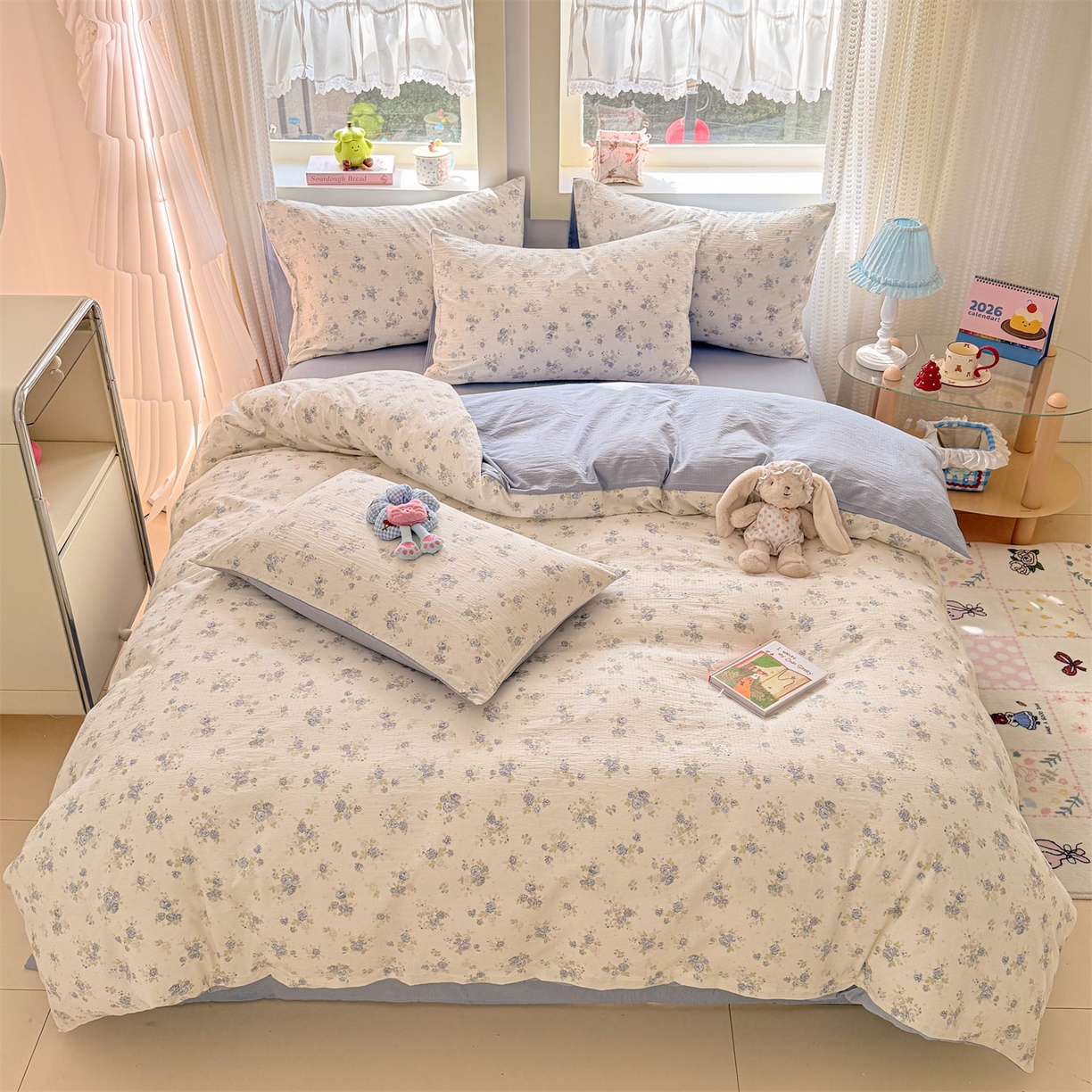 91家纺网 家纺一手货源 找家纺 名兮家居 2026新款A类皱皱纱四件套 兰香入梦