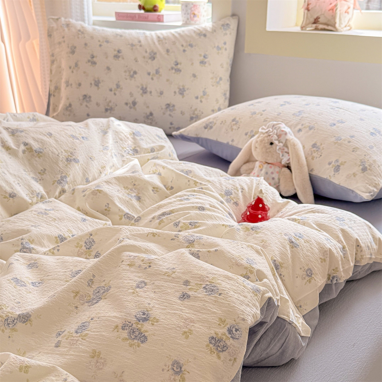 91家纺网 家纺一手货源 找家纺 名兮家居 2026新款A类皱皱纱四件套 兰香入梦