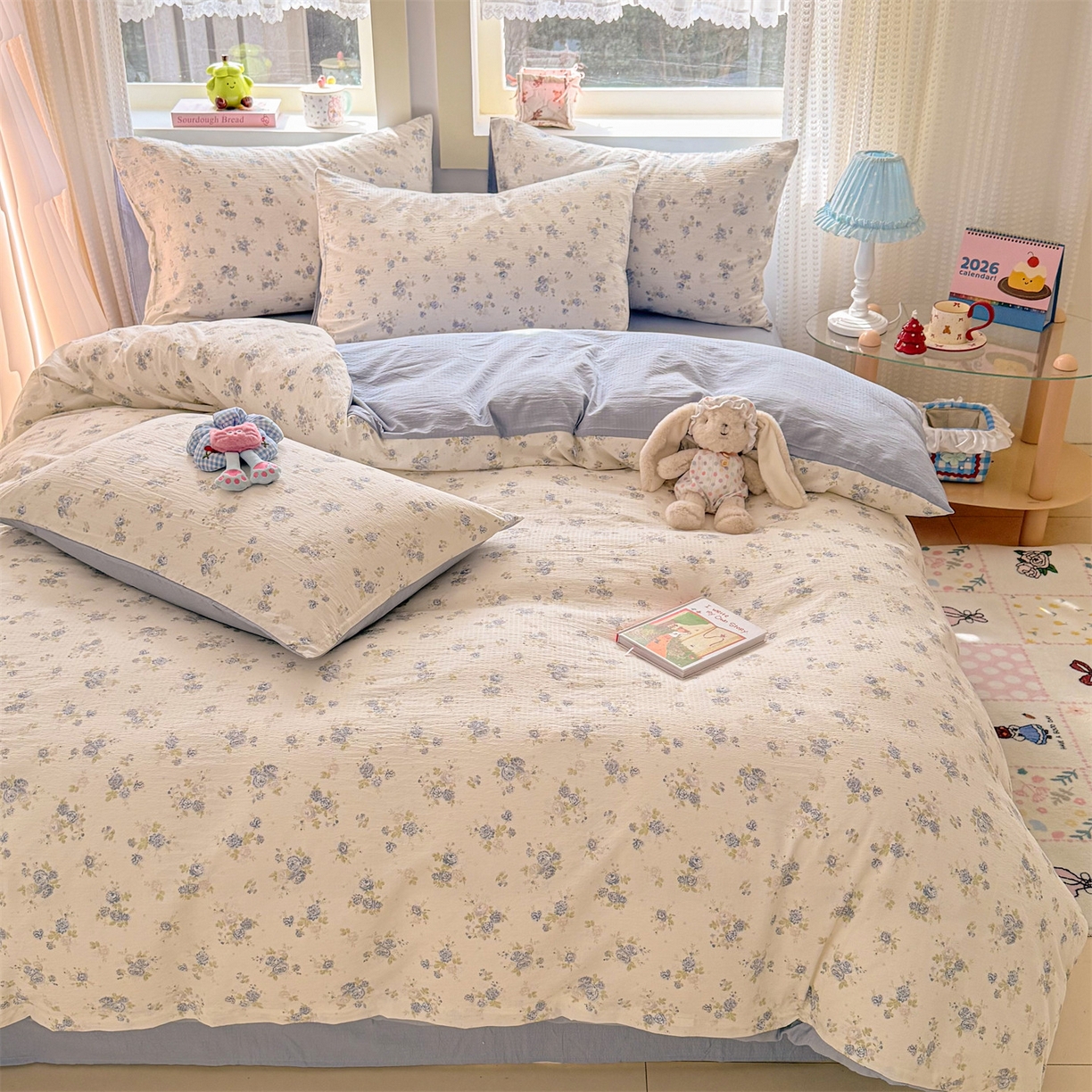 91家纺网 家纺一手货源 找家纺 名兮家居 2026新款A类皱皱纱四件套 兰香入梦