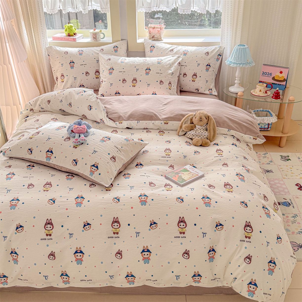 91家纺网 家纺一手货源 找家纺 名兮家居 2026新款A类皱皱纱四件套 泡泡兔