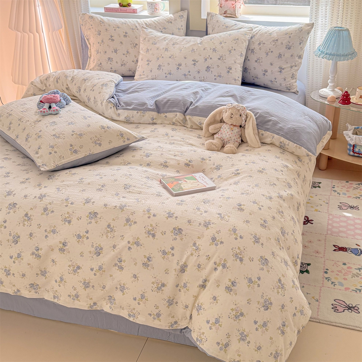 91家纺网 家纺一手货源 找家纺 名兮家居 2026新款A类皱皱纱四件套 兰香入梦