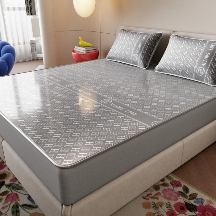 91家纺网 家纺一手货源 找家纺 好福居 2026新款A类冰感抑菌印花冰丝席凉席-床笠款-床席款 灰H-床笠款