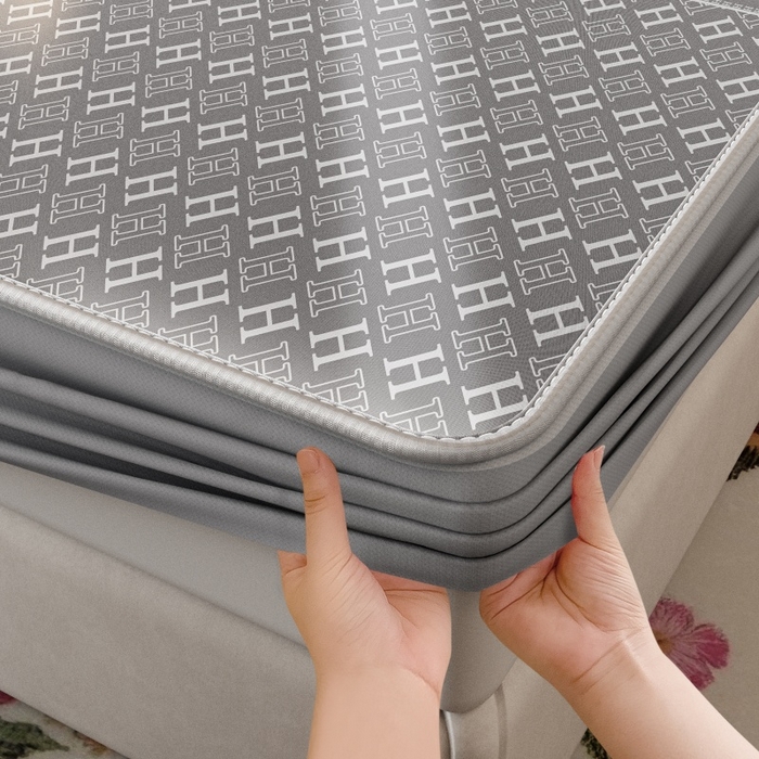 91家纺网 家纺一手货源 找家纺 好福居 2026新款A类冰感抑菌印花冰丝席凉席-床笠款-床席款 灰H-床笠款