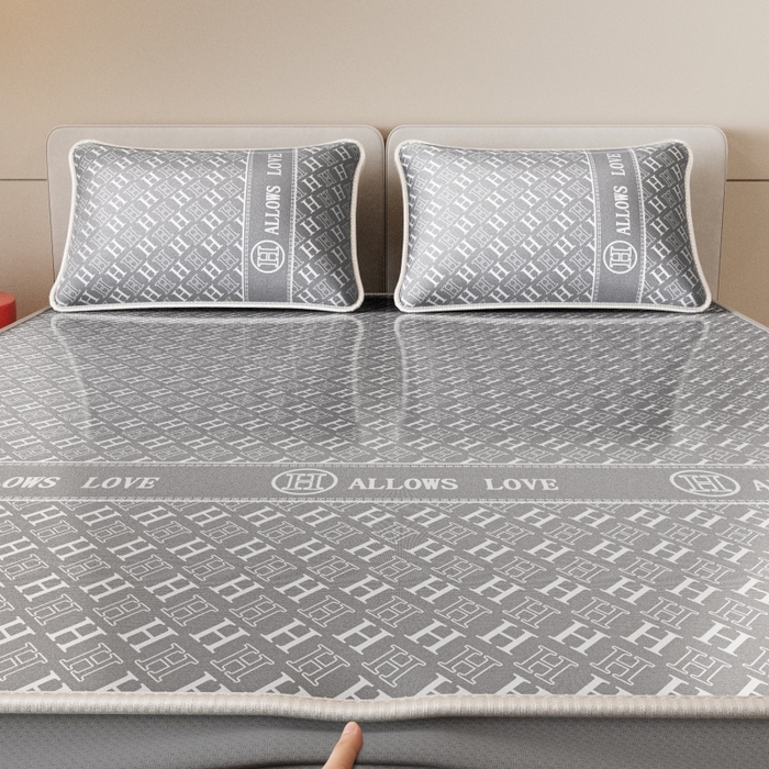 91家纺网 家纺一手货源 找家纺 好福居 2026新款A类冰感抑菌印花冰丝席凉席-床笠款-床席款 灰H-床笠款