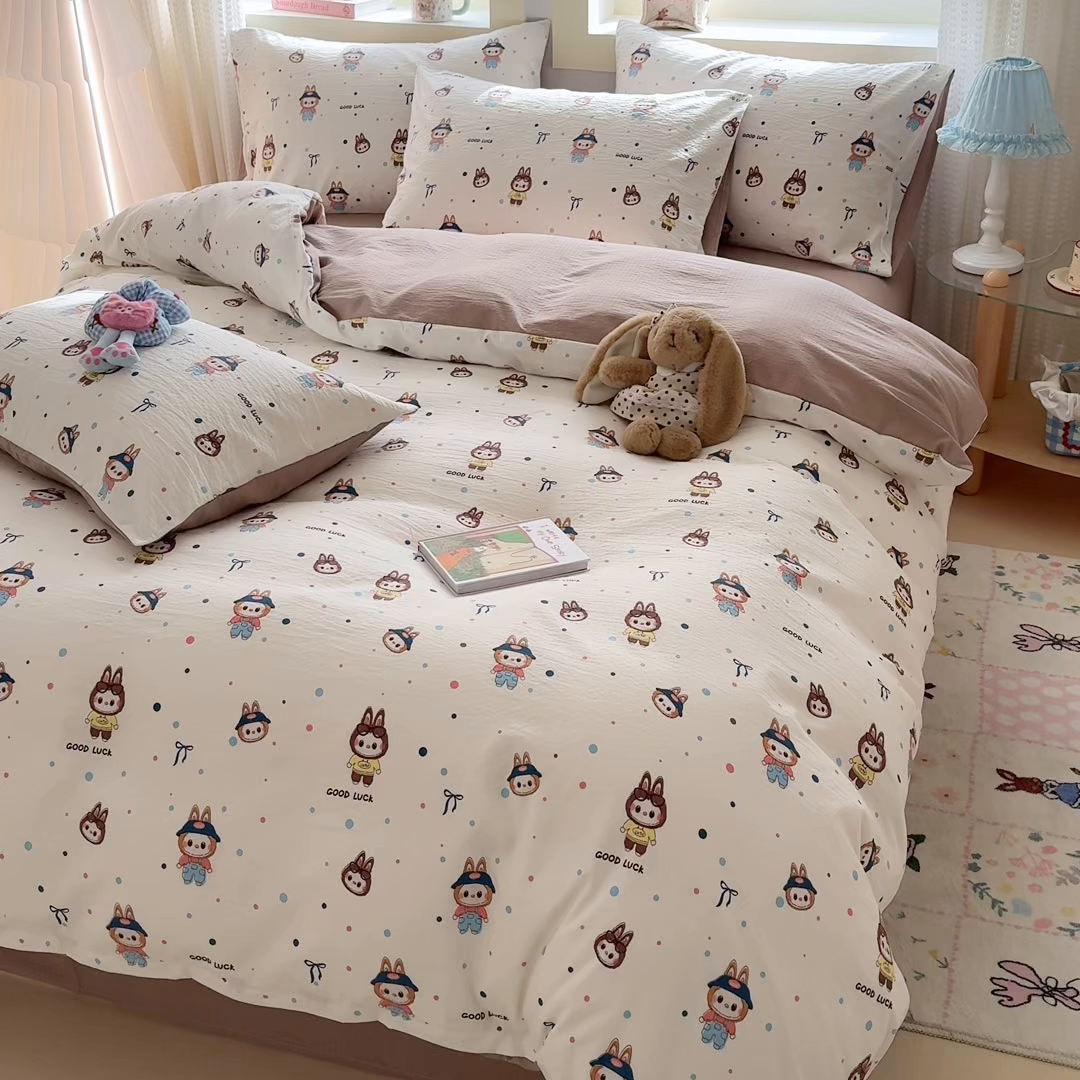 91家纺网 家纺一手货源 找家纺 名兮家居 2026新款A类皱皱纱四件套 泡泡兔