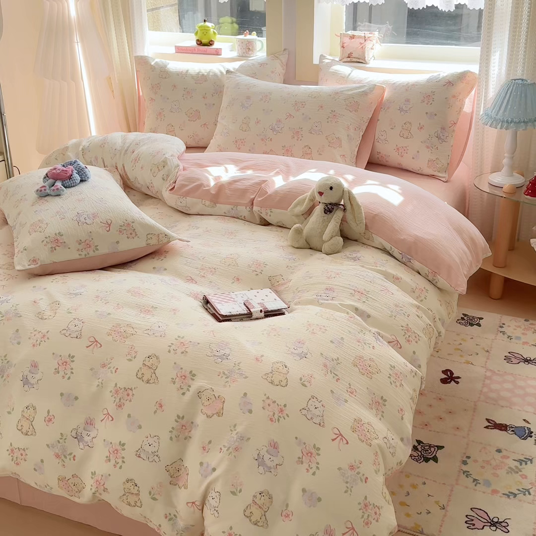 91家纺网 家纺一手货源 找家纺 名兮家居 2026新款A类皱皱纱四件套 美娜